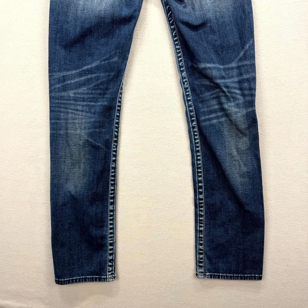 True Religion Jeans Mens 32x34 Blue Denim Pants Distressed Faded Slim Midnight